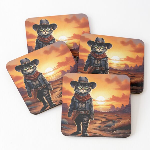 Item preview, Wild West Cat Cowboy Walking in the Sunset | Cat Art designed and sold by UnhingedBird.