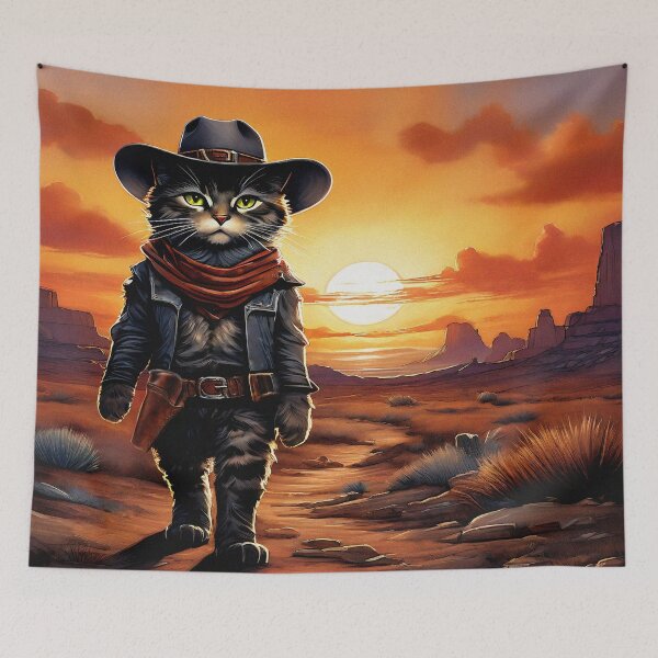 Item preview, Wild West Cat Cowboy Walking in the Sunset | Cat Art designed and sold by UnhingedBird.