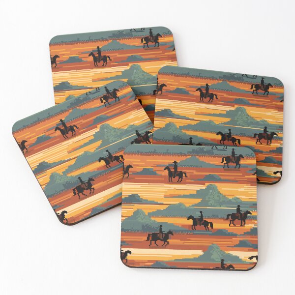 Item preview, Wild West Cowboy Riders in the Desert Pixel Art Pattern | Retro Aesthetic designed and sold by UnhingedBird.