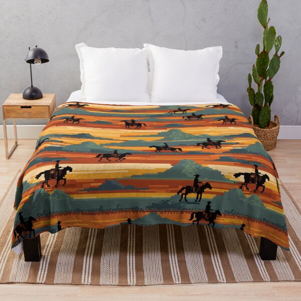 Item preview, Wild West Cowboy Riders in the Desert Pixel Art Pattern | Retro Aesthetic designed and sold by UnhingedBird.