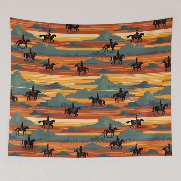 Item preview, Wild West Cowboy Riders in the Desert Pixel Art Pattern | Retro Aesthetic designed and sold by UnhingedBird.