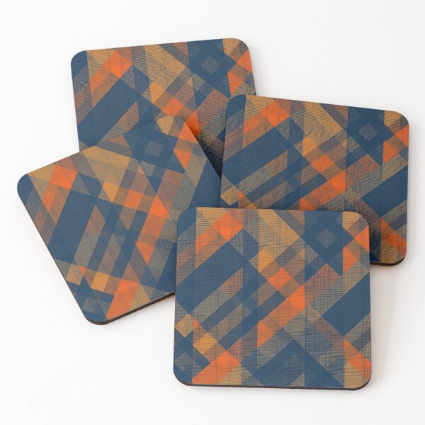 Item preview, Dark Gray and Dark Azure Plaid Pattern Background with Gray-Brown and Orange Accents designed and sold by Cultradesign.