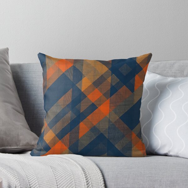 Item preview, Dark Gray and Dark Azure Plaid Pattern Background with Gray-Brown and Orange Accents designed and sold by Cultradesign.