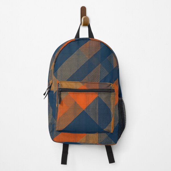 Item preview, Dark Gray and Dark Azure Plaid Pattern Background with Gray-Brown and Orange Accents designed and sold by Cultradesign.