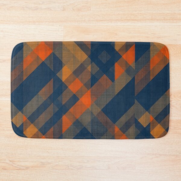 Item preview, Dark Gray and Dark Azure Plaid Pattern Background with Gray-Brown and Orange Accents designed and sold by Cultradesign.