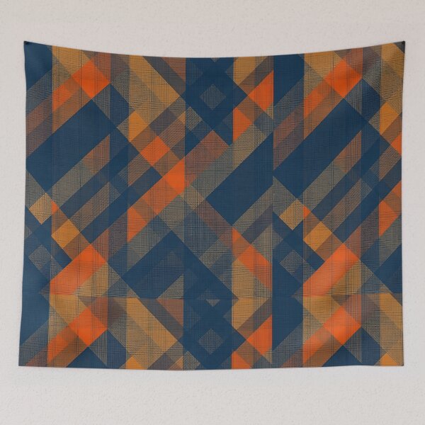 Item preview, Dark Gray and Dark Azure Plaid Pattern Background with Gray-Brown and Orange Accents designed and sold by Cultradesign.
