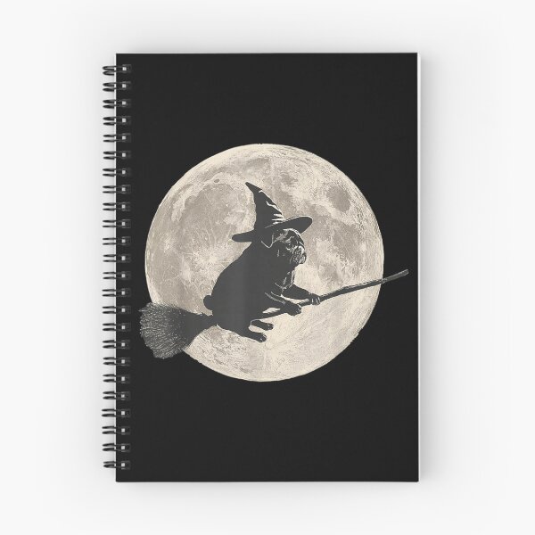 Item preview, Flying Witch Pug Dog Silhouette Against Full Moonlight Sky designed and sold by BancaJone.