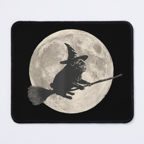 Item preview, Flying Witch Pug Dog Silhouette Against Full Moonlight Sky designed and sold by BancaJone.
