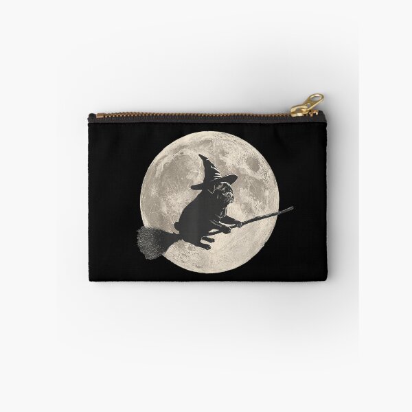 Item preview, Flying Witch Pug Dog Silhouette Against Full Moonlight Sky designed and sold by BancaJone.