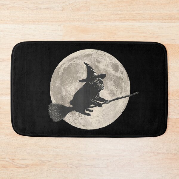 Item preview, Flying Witch Pug Dog Silhouette Against Full Moonlight Sky designed and sold by BancaJone.