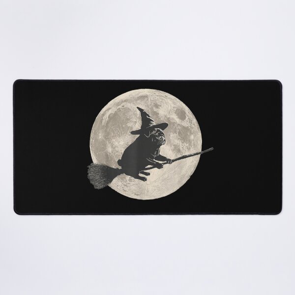 Item preview, Flying Witch Pug Dog Silhouette Against Full Moonlight Sky designed and sold by BancaJone.