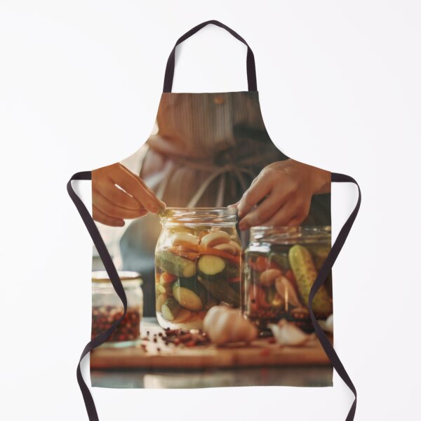 Item preview, Person preparing jars of homemade pickled vegetables in cozy kitchen, AI generated designed and sold by dvoevnore.