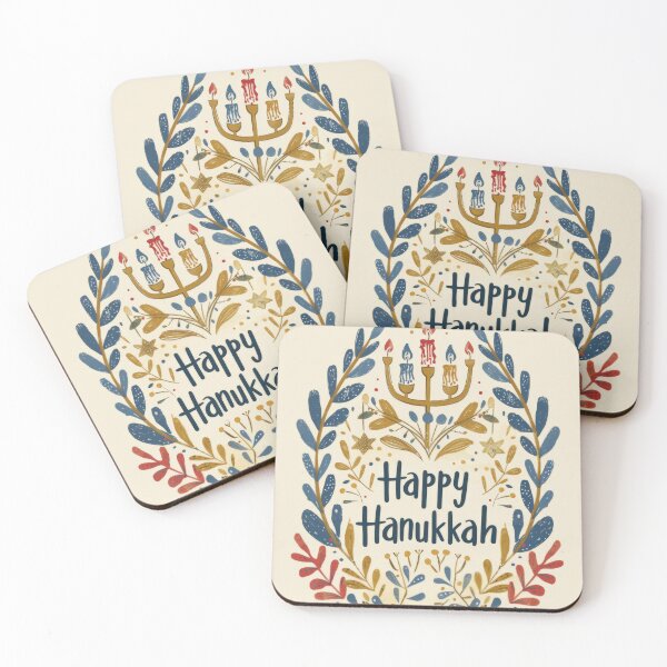 Item preview, Hanukkiah with seven lit candles surrounded by floral design and text Happy Hanukkah, concept, AI generated designed and sold by dvoevnore.