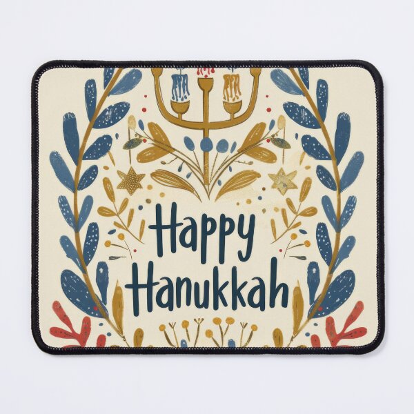 Item preview, Hanukkiah with seven lit candles surrounded by floral design and text Happy Hanukkah, concept, AI generated designed and sold by dvoevnore.