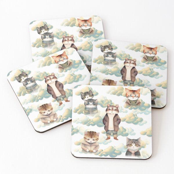Item preview, Watercolor Cats and Clouds Pattern | Cat Art designed and sold by UnhingedBird.
