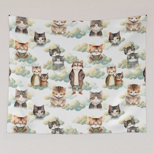 Item preview, Watercolor Cats and Clouds Pattern | Cat Art designed and sold by UnhingedBird.