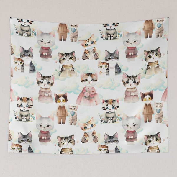 Item preview, Watercolor Cats and Clouds Pattern | Cat Art designed and sold by UnhingedBird.