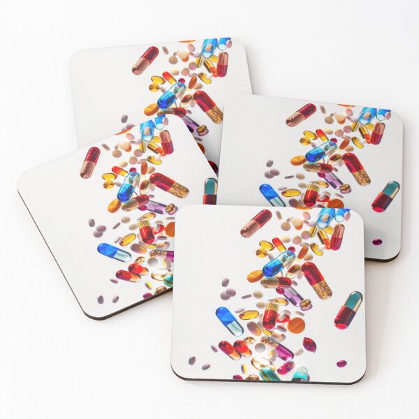 Item preview, Colorful pills and capsules falling in mid-air on white background, AI Generated designed and sold by dvoevnore.