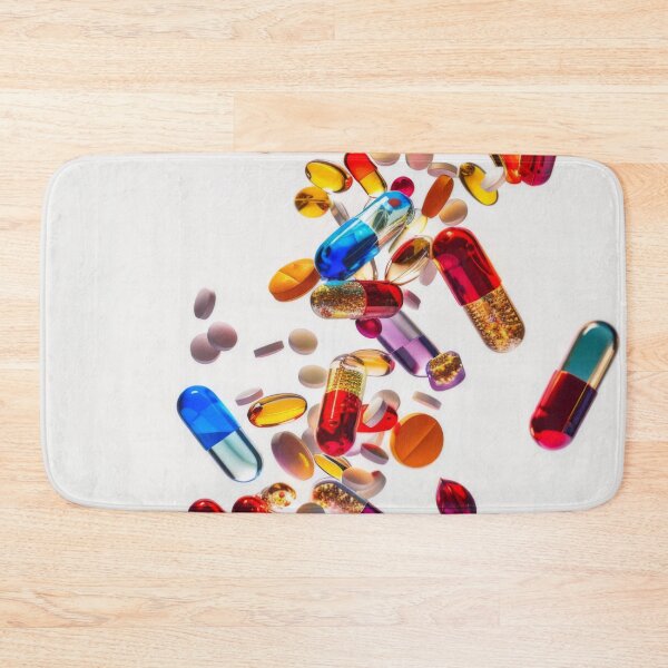 Item preview, Colorful pills and capsules falling in mid-air on white background, AI Generated designed and sold by dvoevnore.