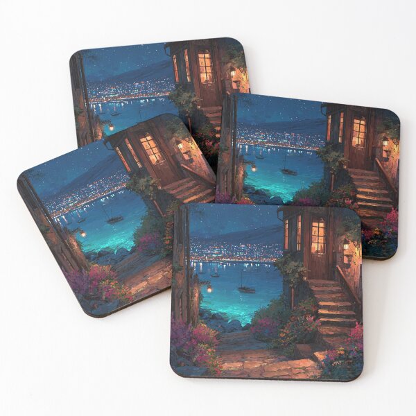 Item preview, Romantic Coastal Night – Seaside Pathway Art designed and sold by Lamarcy.