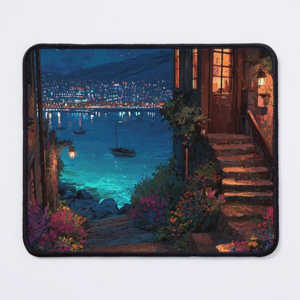 Item preview, Romantic Coastal Night – Seaside Pathway Art designed and sold by Lamarcy.