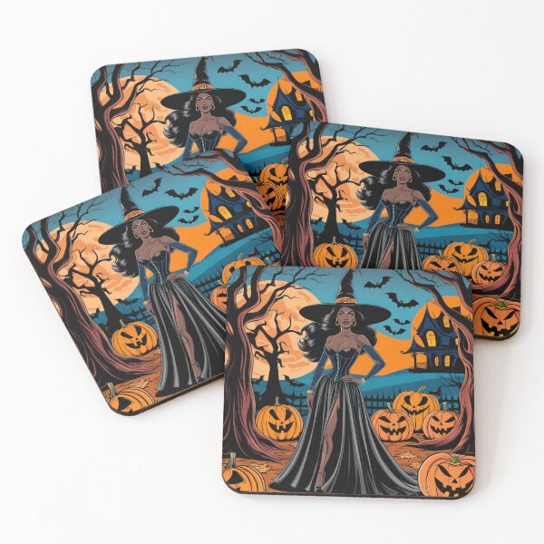 Item preview, Halloween Beautiful Afro Witch with Orange Moon and Pumpkins,Halloween witch,Halloween Season, halloween pumpkin designed and sold by Expressions-Sel.