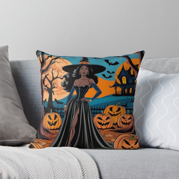 Item preview, Halloween Beautiful Afro Witch with Orange Moon and Pumpkins,Halloween witch,Halloween Season, halloween pumpkin designed and sold by Expressions-Sel.