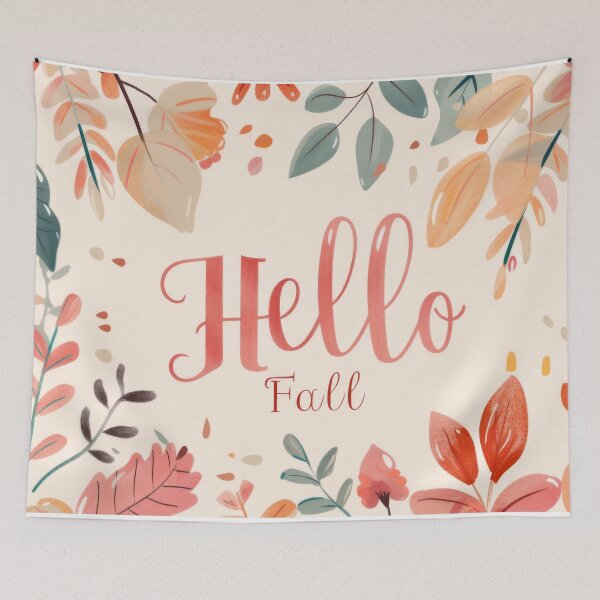 Item preview, Autumn greeting card with colorful leaves and text hello fall, AI generated designed and sold by dvoevnore.