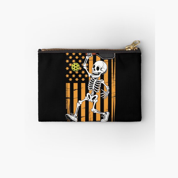 Item preview, Skeleton Playing Pickleball USA Flag Halloween designed and sold by ValerieRodrigue.