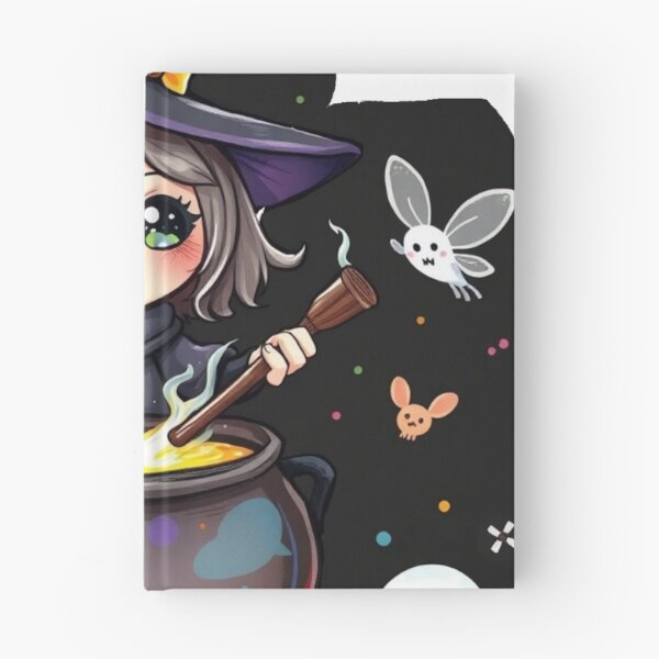 Item preview, Cute Kawaii Halloween Witch Stirring Potion Cauldron with Ghosts and Pumpkins Art Print designed and sold by EllDAV777.