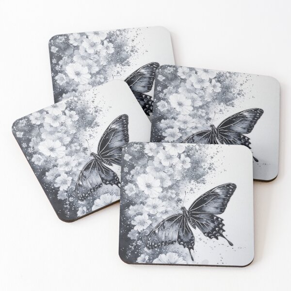 Item preview, Black white butterfly floral flowers vintage illustration designed and sold by She was a  Dreamer....