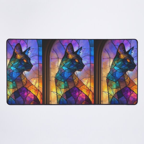 Item preview, Rainbow Stained Glass Cat Whimsical Fantasy Feline Art designed and sold by She was a  Dreamer....