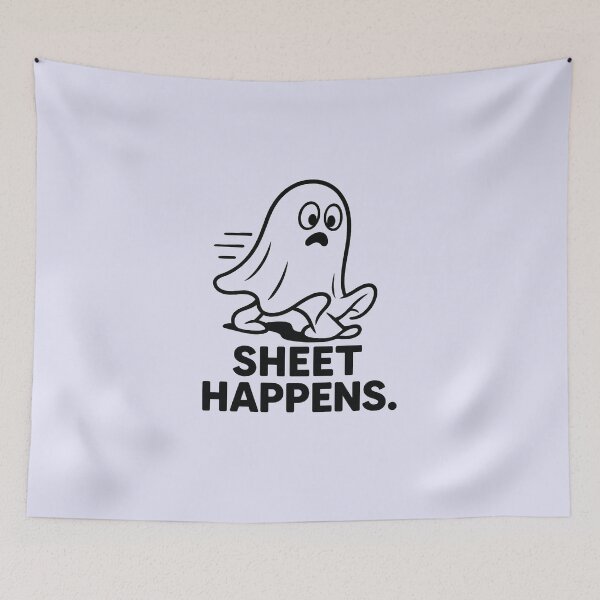 Item preview, Sheet Happens | Funny Ghost Pun Design designed and sold by Bratak.