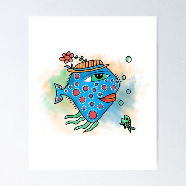 Item preview, Blue Spotted Fish With Flower Hat designed and sold by GGrizeldaRivas.