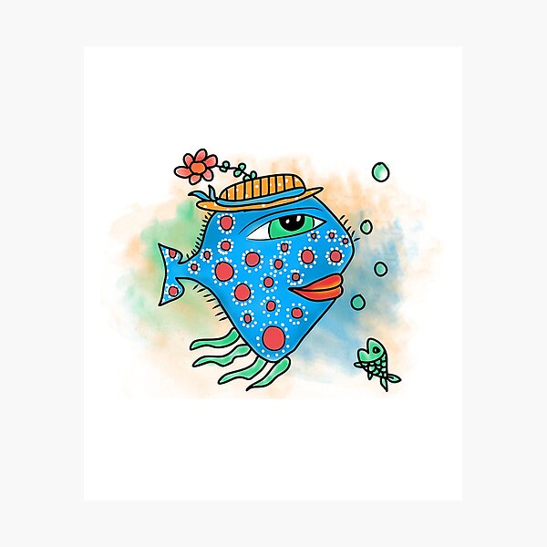Item preview, Blue Spotted Fish With Flower Hat designed and sold by GGrizeldaRivas.