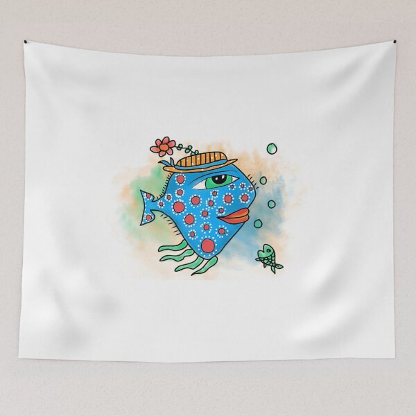 Item preview, Blue Spotted Fish With Flower Hat designed and sold by GGrizeldaRivas.