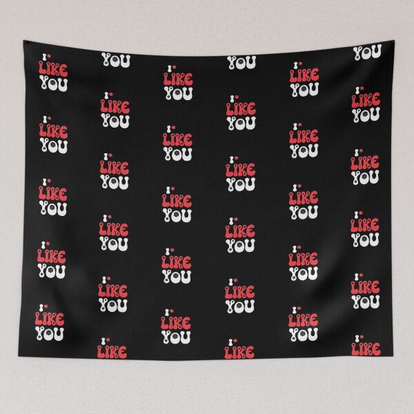 Aperçu de l'œuvre Design typographique minimaliste « I Like You » sur fond noir – Style pop art ludique créée et vendue par PixelVibe782.