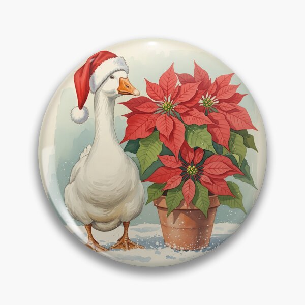 Item preview, Cute Goose in Santa Hat with Potted Poinsettia Christmas Watercolor designed and sold by naughty-raccoon.