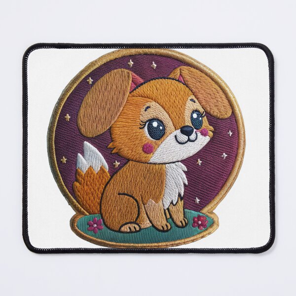 Item preview, Whimsical embroidered puppy patch with bright eyes and cute tail, perfect for kids crafts or cheerful design elements, adding a touch of playful charm designed and sold by mobiza1000.