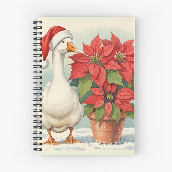 Item preview, Cute Goose in Santa Hat with Potted Poinsettia Christmas Watercolor designed and sold by naughty-raccoon.