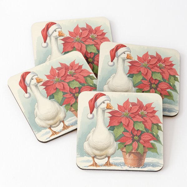 Item preview, Cute Goose in Santa Hat with Potted Poinsettia Christmas Watercolor designed and sold by naughty-raccoon.