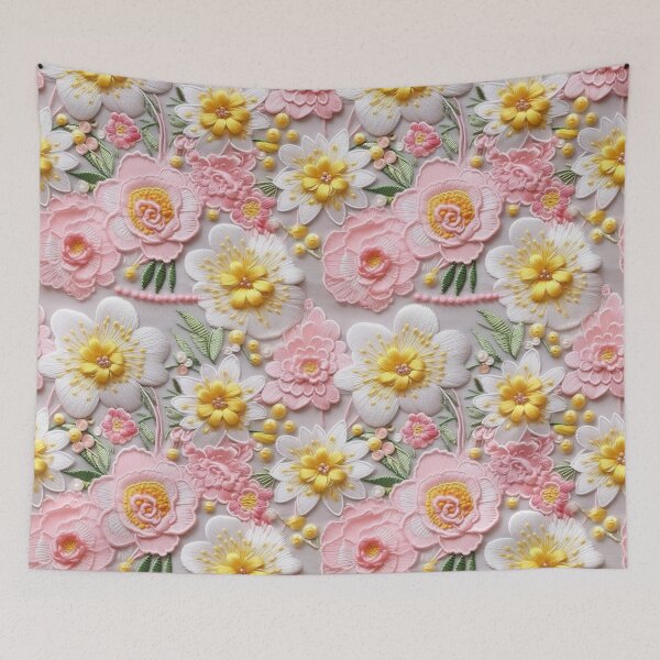 Item preview, Pink and Yellow Floral Embroidery Art designed and sold by She was a  Dreamer....
