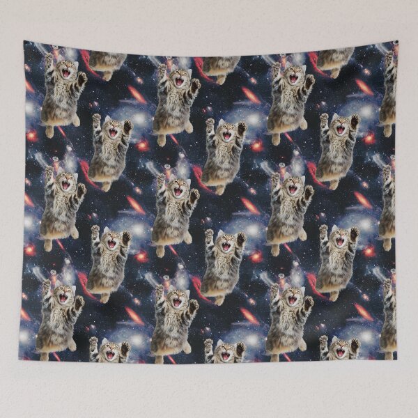 Item preview, Funny Ecstatic Cats Floating in Outer Space - Galactic Meme designed and sold by Wall Hues.