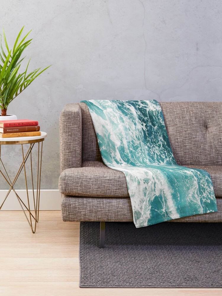 Alternate view of Blue Ocean Waves Throw Blanket