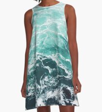 Blue Ocean Summer Beach Waves A-Line Dress