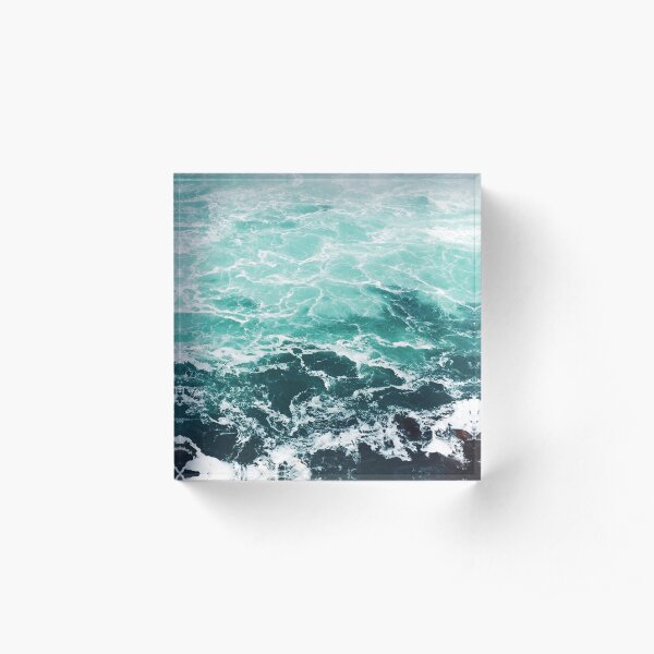 Blue Ocean Summer Beach Waves Acrylic Block