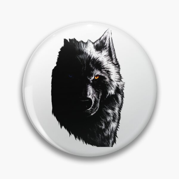 Artikelvorschau, Künstlerische Wolfsgesichtsillustration – Licht- und Schattendualität, durchdringende blaue und orange Augen, symbolischer und kontrastreicher Stil entworfen und verkauft von ArteeInnovation.