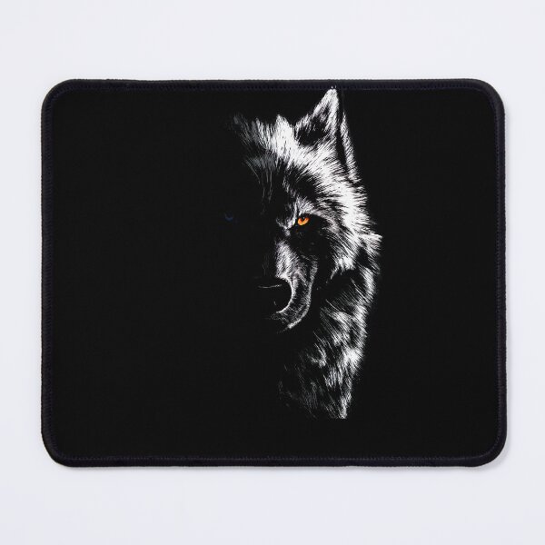 Item preview, Artistic Wolf Face Illustration – Light and Shadow Duality, Piercing Blue and Orange Eyes, Symbolic and High-Contrast Style designed and sold by ArteeInnovation.