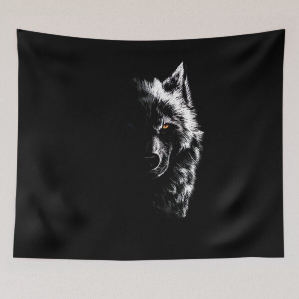 Item preview, Artistic Wolf Face Illustration – Light and Shadow Duality, Piercing Blue and Orange Eyes, Symbolic and High-Contrast Style designed and sold by ArteeInnovation.