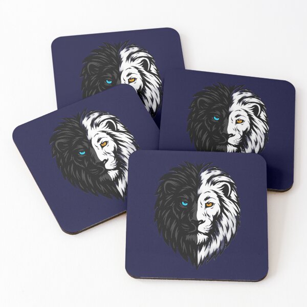 Item preview, Artistic Lion Face Illustration – Black and White Duality, Piercing Blue and Orange Eyes, Symbolic and High-Contrast Design designed and sold by ArteeInnovation.
